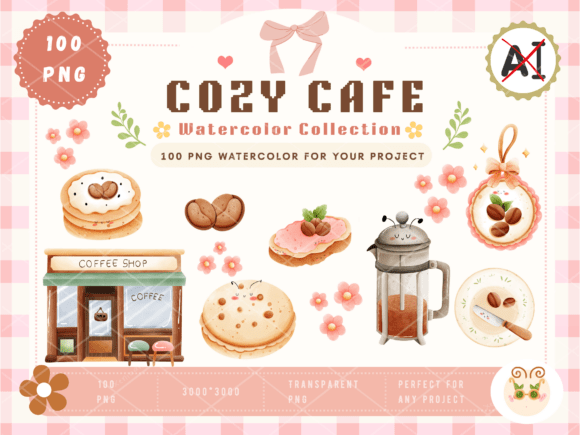 Download Cozy Cafe Watercolor PNG - Cafe Collection